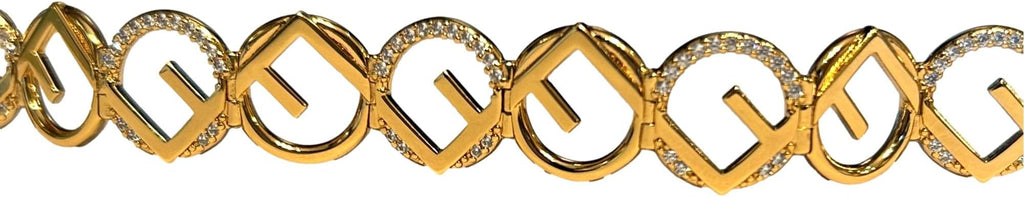 FENDI F is Logo Choker Necklace White Crystal Gold Metal Chain, 8AG980 Adjustable 10 to 15 inch chain Secure lobster clasp Customizable fit Includes box and authenticity card