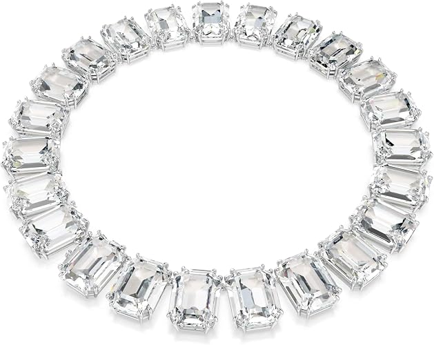 Swarovski Millenia necklace, Oversized crystals, Octagon cut, White, Rhodium finish