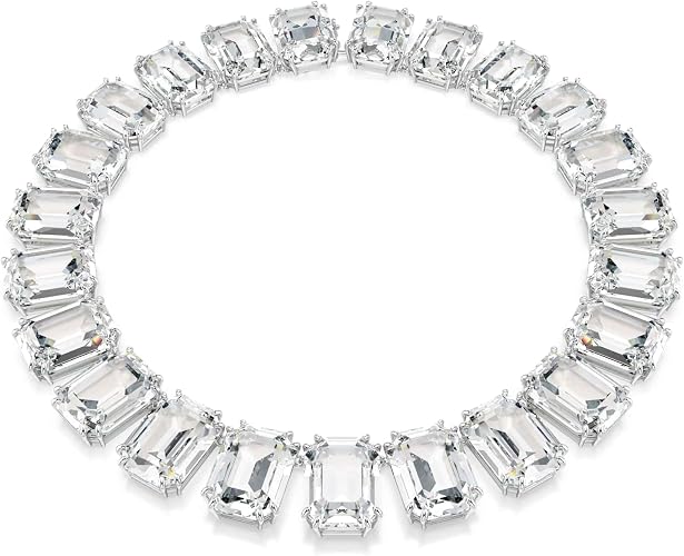 Swarovski Millenia necklace, Oversized crystals, Octagon cut, White, Rhodium finish