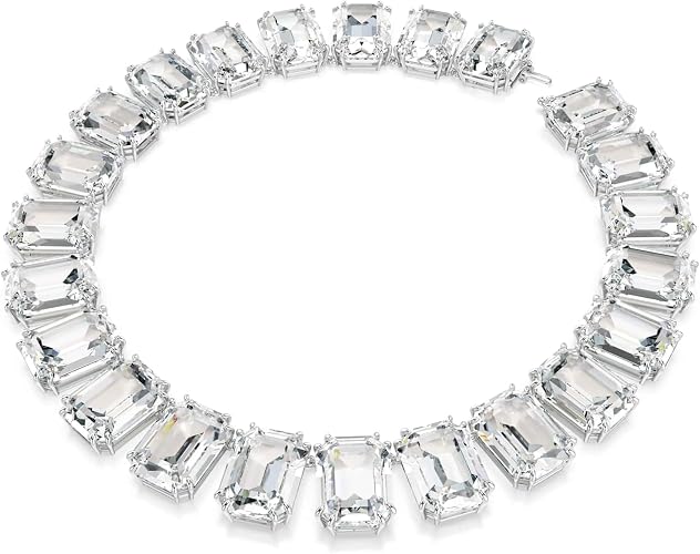 Swarovski Millenia necklace, Oversized crystals, Octagon cut, White, Rhodium finish