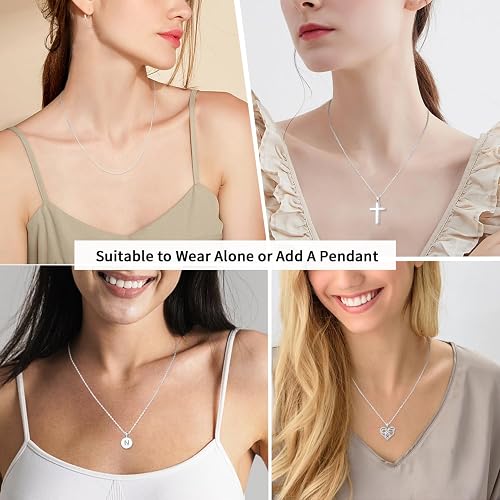 Jewlpire 18k Gold Plated 925 Sterling Silver Chain Necklace for Women, 1mm Cable Chain Necklace Sturdy & Shiny Women's Chain Necklaces 14 16 17 18 20 22 24 Inch