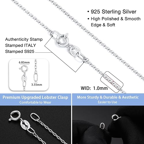 Jewlpire 18k Gold Plated 925 Sterling Silver Chain Necklace for Women, 1mm Cable Chain Necklace Sturdy & Shiny Women's Chain Necklaces 14 16 17 18 20 22 24 Inch