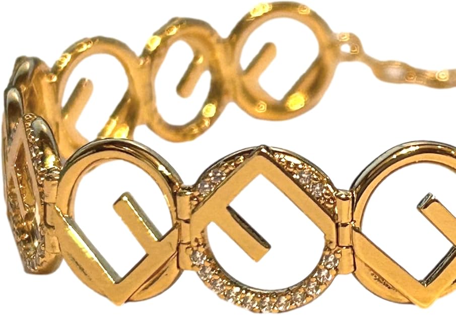FENDI F is Logo Choker Necklace White Crystal Gold Metal Chain, 8AG980 Adjustable 10 to 15 inch chain Secure lobster clasp Customizable fit Includes box and authenticity card